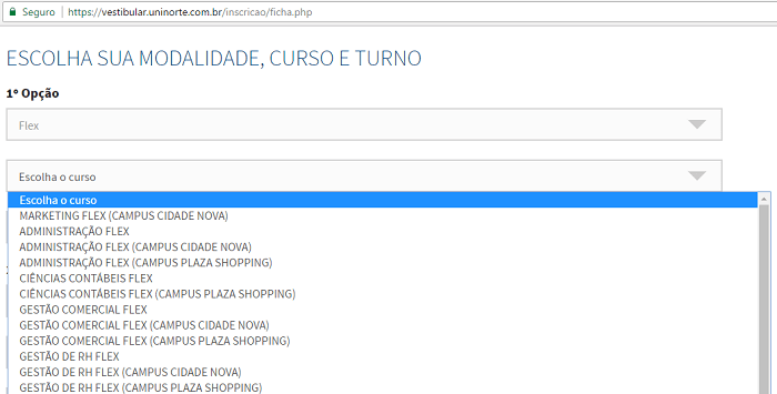 tela-escolha-curso-uninorte
