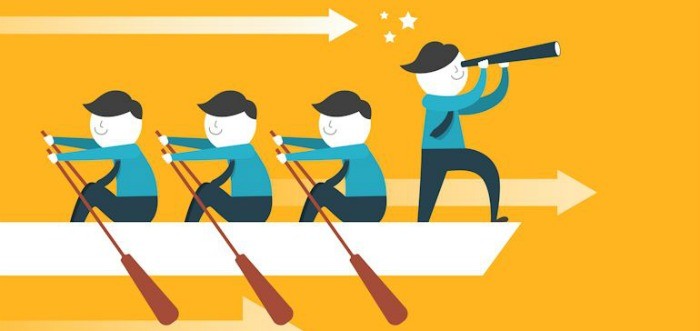 flat design for team work concept over yellow